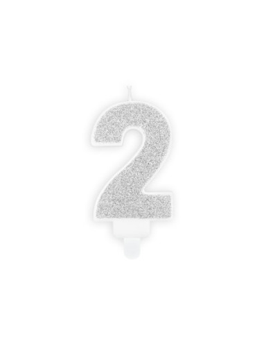 Świeczka urodzinowa Cyferka 2, srebrny, 7cm