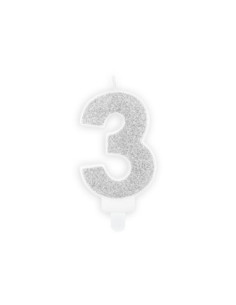 Świeczka urodzinowa Cyferka 3, srebrny, 7cm