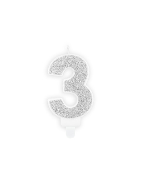 Świeczka urodzinowa Cyferka 3, srebrny, 7cm