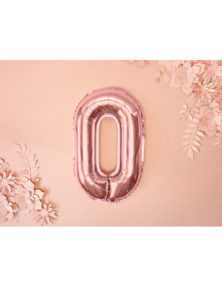 Balon foliowy Cyfra ''0'', 35cm, różowe złoto