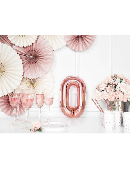 Balon foliowy Cyfra ''0'', 35cm, różowe złoto