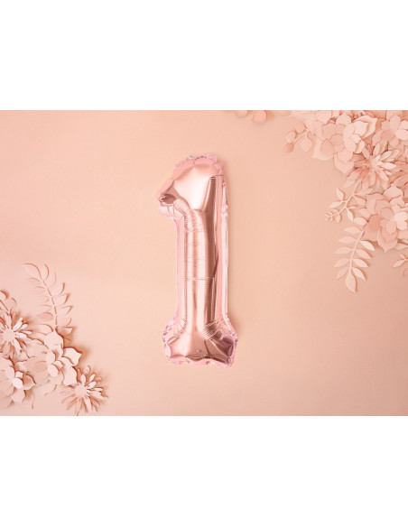Balon foliowy Cyfra ''1'', 35cm, różowe złoto
