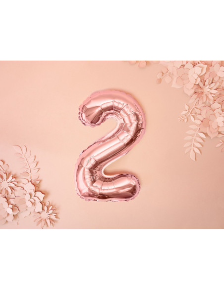 Balon foliowy Cyfra ''2'', 35cm, różowe złoto