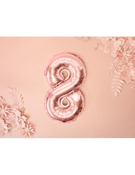 Balon foliowy Cyfra ''8'', 35cm, różowe złoto
