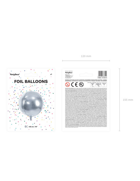 Balon foliowy Kula, 40cm, srebrny