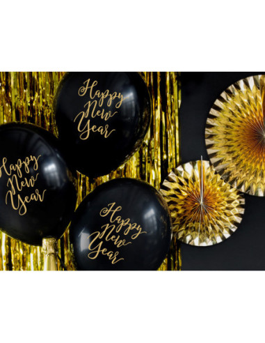 Balony 30cm, Happy New Year, Pastel Black (1 op. / 6 szt.)