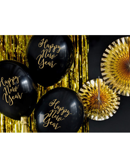 Balony 30cm, Happy New Year, Pastel Black (1 op. / 6 szt.)