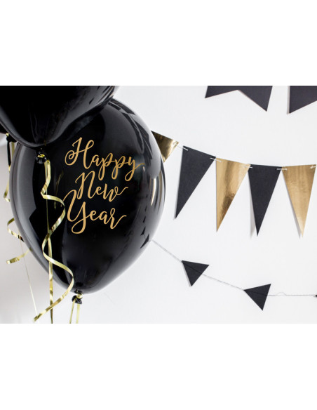 Balony 30cm, Happy New Year, Pastel Black (1 op. / 6 szt.)