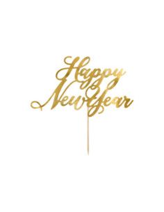 Topper na tort Happy New Year, złoty, 24cm