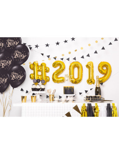 Topper na tort Happy New Year, złoty, 24cm