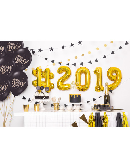 Topper na tort Happy New Year, złoty, 24cm