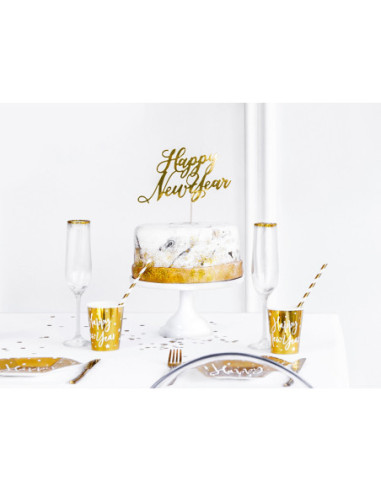 Topper na tort Happy New Year, złoty, 24cm