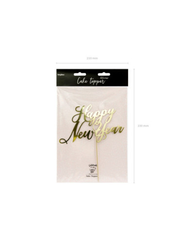 Topper na tort Happy New Year, złoty, 24cm