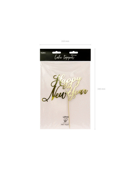 Topper na tort Happy New Year, złoty, 24cm
