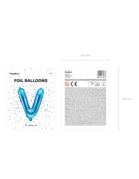 Balon foliowy Litera ''V'', 35cm, niebieski