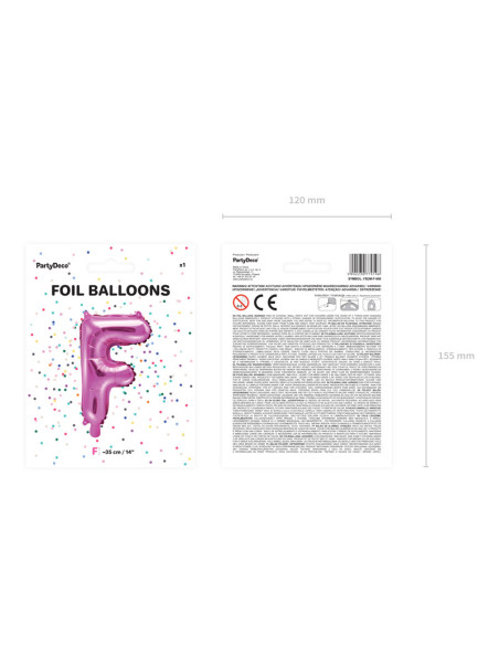 Balon foliowy Litera ''F'', 35cm, ciemny różowy