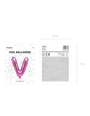 Balon foliowy Litera ''V'', 35cm, ciemny różowy