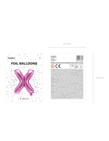 Balon foliowy Litera ''X'', 35cm, ciemny różowy