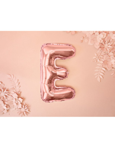 Balon foliowy Litera ''E'', 35cm, różowe złoto