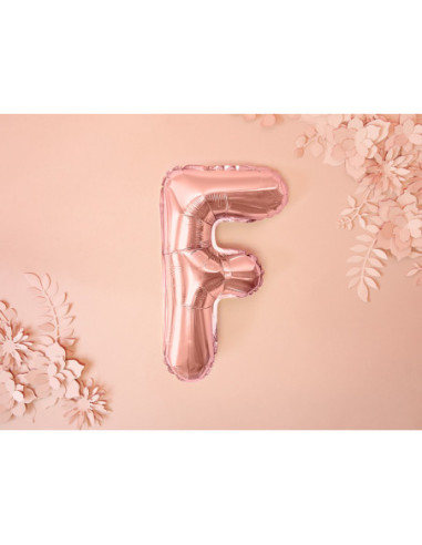 Balon foliowy Litera ''F'', 35cm, różowe złoto
