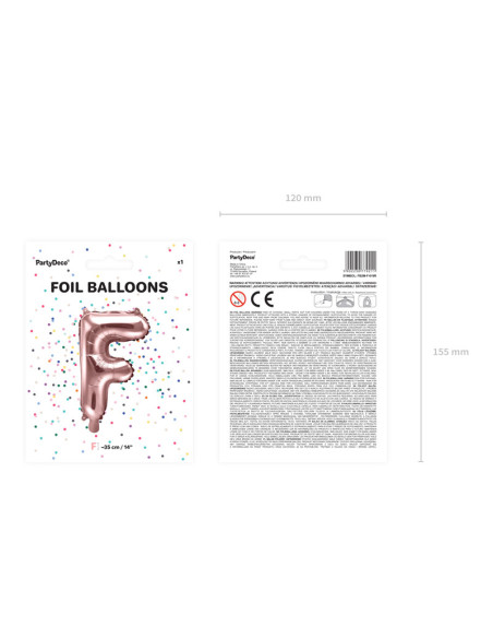 Balon foliowy Litera ''F'', 35cm, różowe złoto