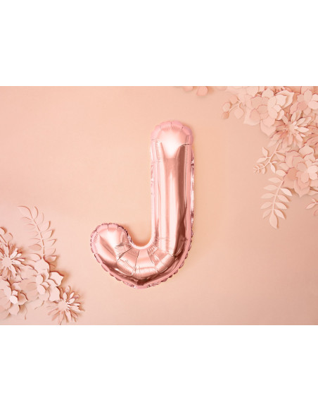 Balon foliowy Litera ''J'', 35cm, różowe złoto