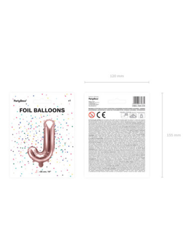 Balon foliowy Litera ''J'', 35cm, różowe złoto