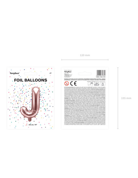 Balon foliowy Litera ''J'', 35cm, różowe złoto