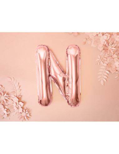 Balon foliowy Litera ''N'', 35cm, różowe złoto