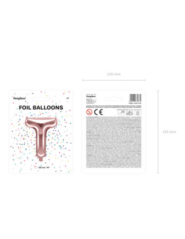 Balon foliowy Litera ''T'', 35cm, różowe złoto