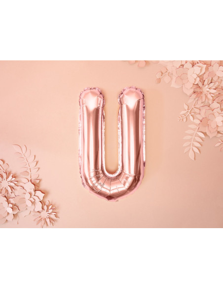 Balon foliowy Litera ''U'', 35cm, różowe złoto
