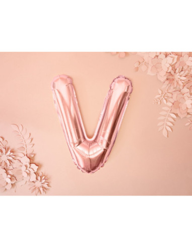 Balon foliowy Litera ''V'', 35cm, różowe złoto