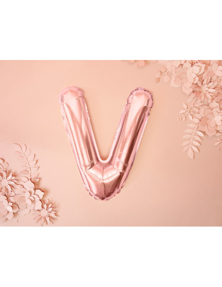 Balon foliowy Litera ''V'', 35cm, różowe złoto