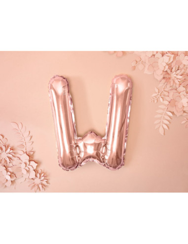 Balon foliowy Litera ''W'', 35cm, różowe złoto