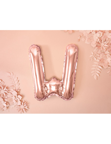 Balon foliowy Litera ''W'', 35cm, różowe złoto