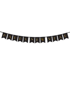Baner Happy New Year, czarny, 15 x 170 cm