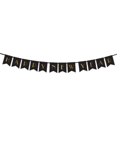 Baner Happy New Year, czarny, 15 x 170 cm