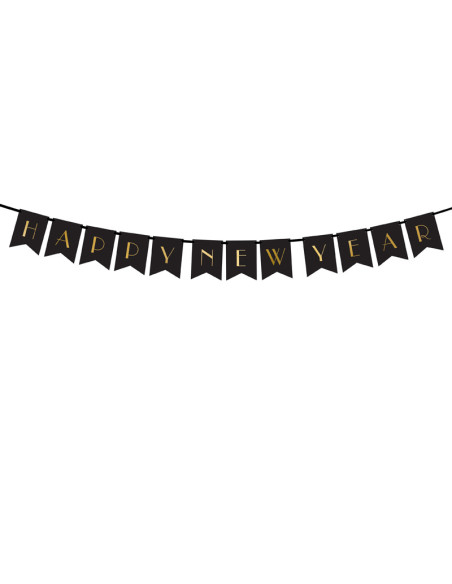 Baner Happy New Year, czarny, 15 x 170 cm