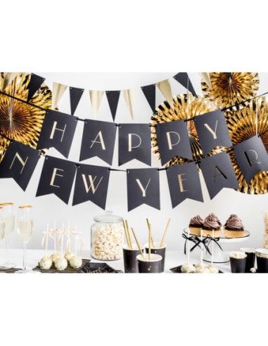 Baner Happy New Year, czarny, 15 x 170 cm