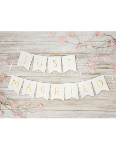 Baner Just Married, biały, 15 x 155 cm