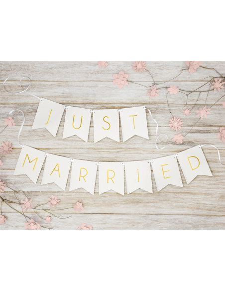 Baner Just Married, biały, 15 x 155 cm