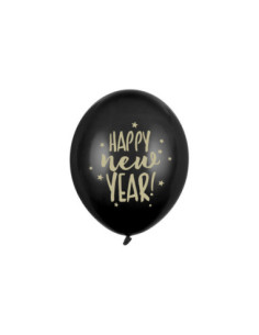 Balony 30cm, Happy New Year, Pastel Black (1 op. / 6 szt.)