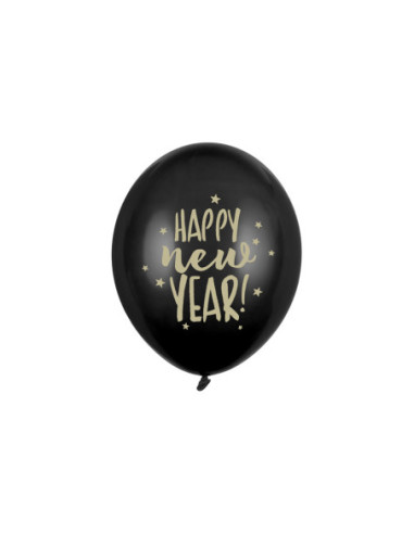 Balony 30cm, Happy New Year, Pastel Black (1 op. / 6 szt.)