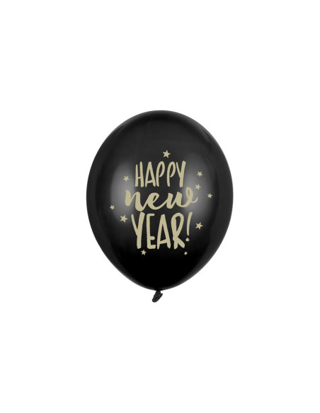 Balony 30cm, Happy New Year, Pastel Black (1 op. / 6 szt.)