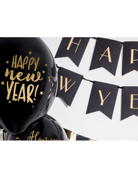 Balony 30cm, Happy New Year, Pastel Black (1 op. / 6 szt.)