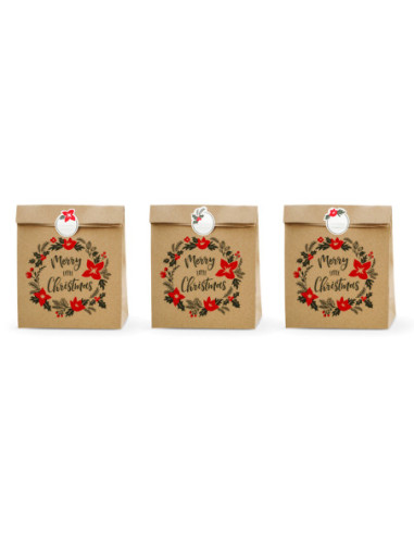 Torebki na prezenty Merry Little Christmas, kraft, 25x11x27cm (1 op. / 3 szt.)