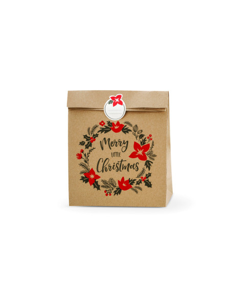 Torebki na prezenty Merry Little Christmas, kraft, 25x11x27cm (1 op. / 3 szt.)