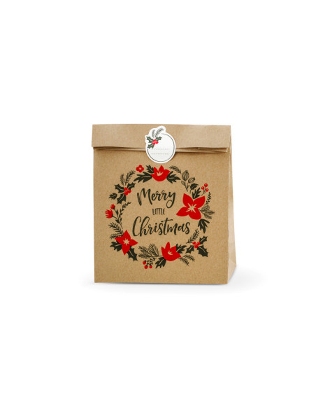 Torebki na prezenty Merry Little Christmas, kraft, 25x11x27cm (1 op. / 3 szt.)