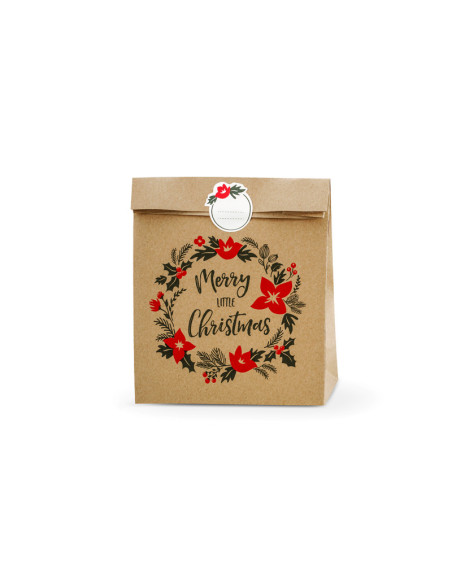 Torebki na prezenty Merry Little Christmas, kraft, 25x11x27cm (1 op. / 3 szt.)