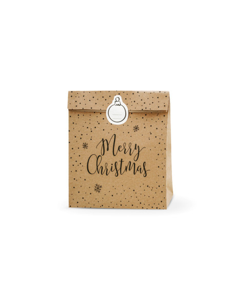 Torebki na prezenty Merry Christmas, kraft, 25x11x27cm (1 op. / 3 szt.)